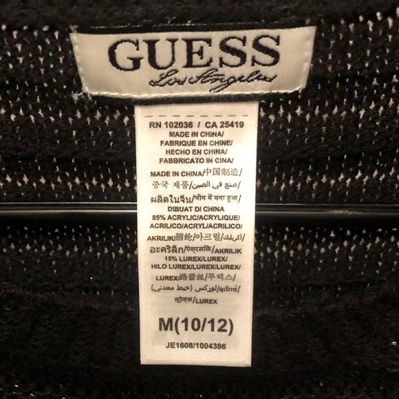GUESS Girls Black Ribbed Sweater with Silver Details. M 10-12 NWOT - Picture 2 of 5